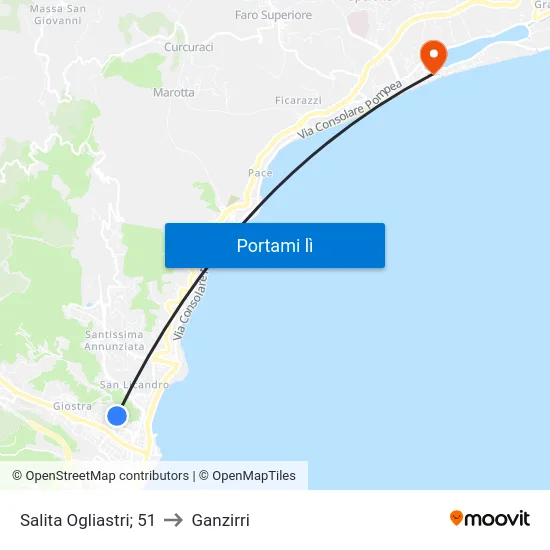 Salita Ogliastri; 51 to Ganzirri map