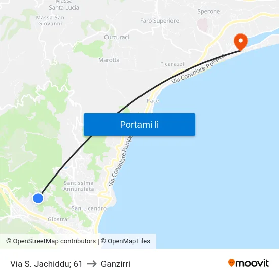 Via S. Jachiddu; 61 to Ganzirri map
