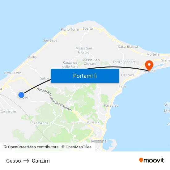 Gesso to Ganzirri map