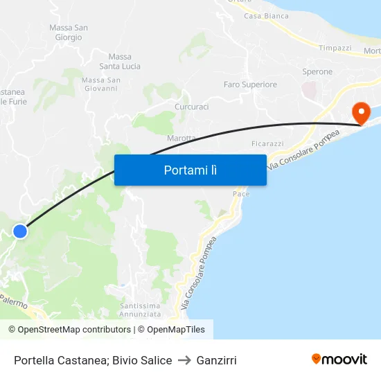 Portella Castanea; Bivio Salice to Ganzirri map