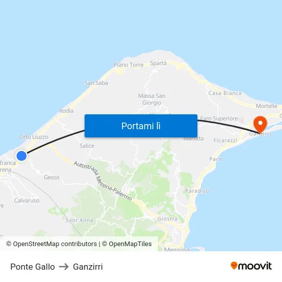 Ponte Gallo to Ganzirri map