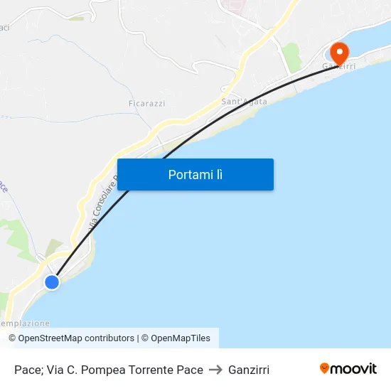 Pace; Via C. Pompea Torrente Pace to Ganzirri map