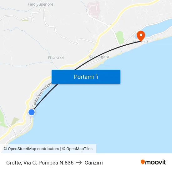 Grotte; Via C. Pompea N.836 to Ganzirri map
