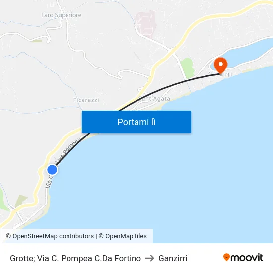 Grotte; Via C. Pompea C.Da Fortino to Ganzirri map