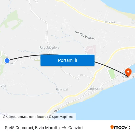 Sp45 Curcuraci; Bivio Marotta to Ganzirri map