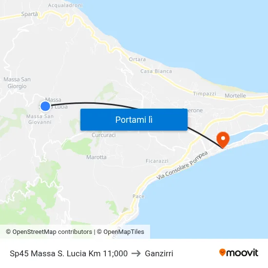 Sp45 Massa S. Lucia Km 11;000 to Ganzirri map