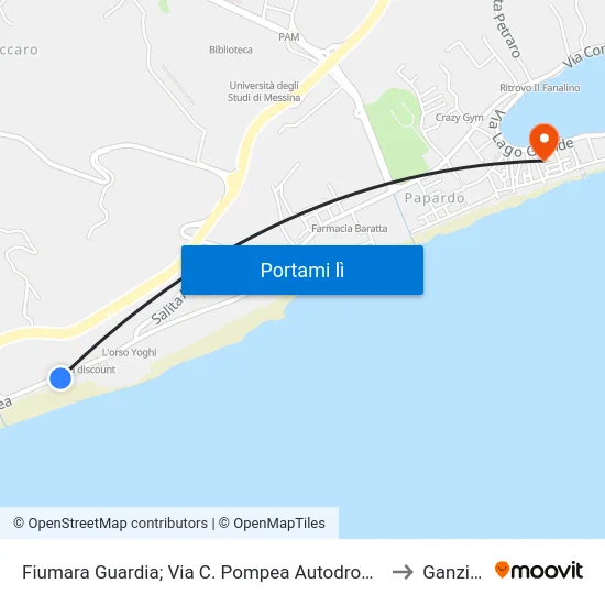 Fiumara Guardia; Via C. Pompea Autodromo to Ganzirri map