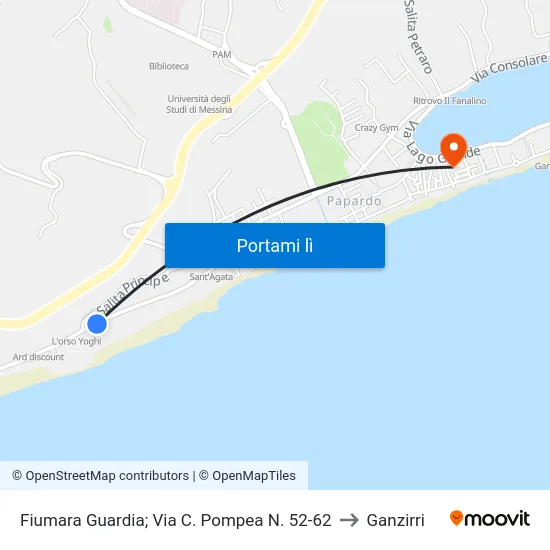 Fiumara Guardia; Via C. Pompea N. 52-62 to Ganzirri map