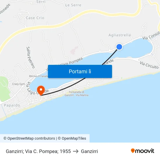 Ganzirri; Via C. Pompea; 1955 to Ganzirri map