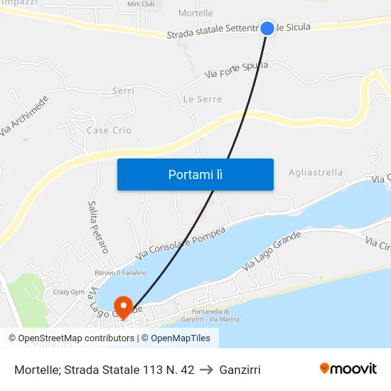 Mortelle; Strada Statale 113 N. 42 to Ganzirri map