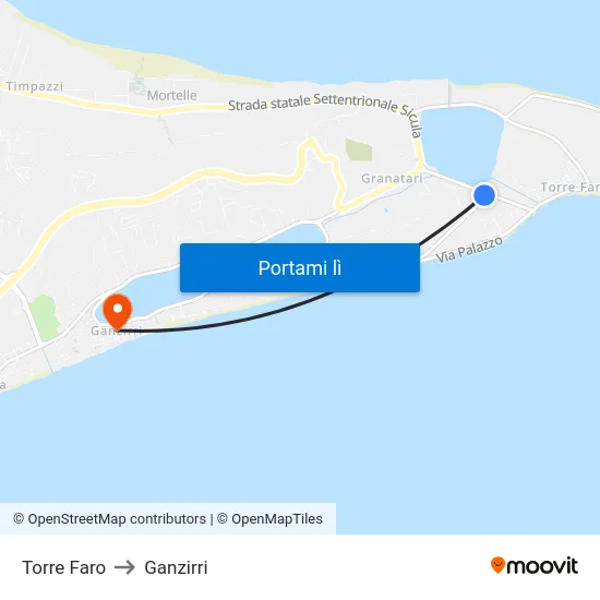 Torre Faro to Ganzirri map