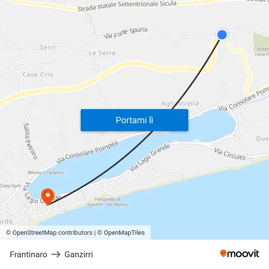 Frantinaro to Ganzirri map