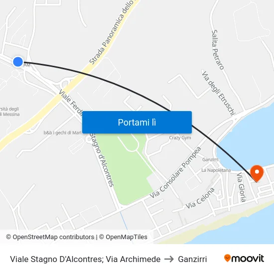 Viale Stagno D'Alcontres; Via Archimede to Ganzirri map