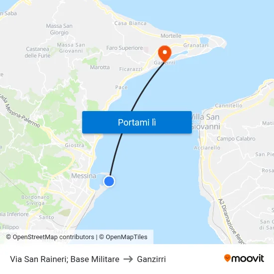 Via San Raineri; Base Militare to Ganzirri map