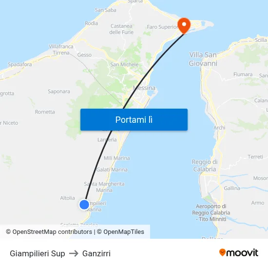 Giampilieri Sup to Ganzirri map
