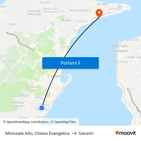 Minissale Alto; Chiesa Evangelica to Ganzirri map