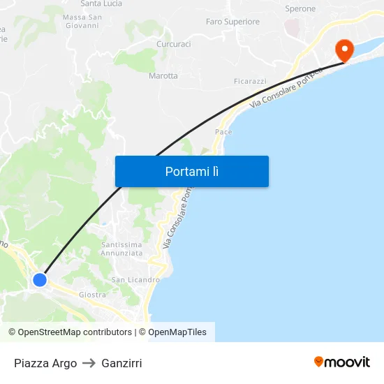 Piazza Argo to Ganzirri map