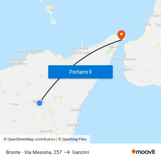 Bronte - Via Messina, 257 to Ganzirri map