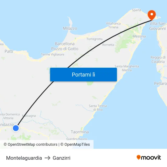 Montelaguardia to Ganzirri map