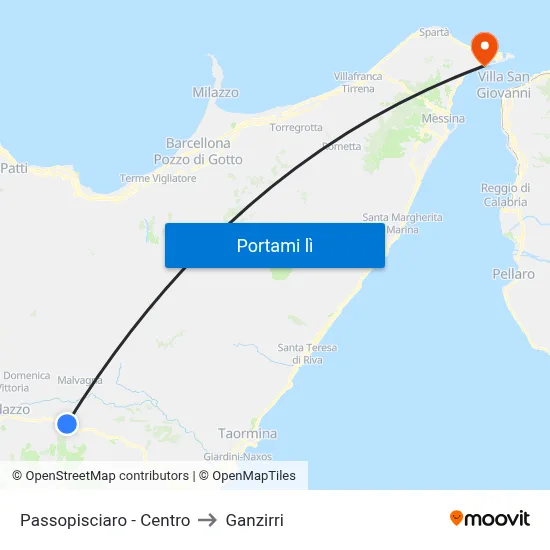 Passopisciaro - Centro to Ganzirri map