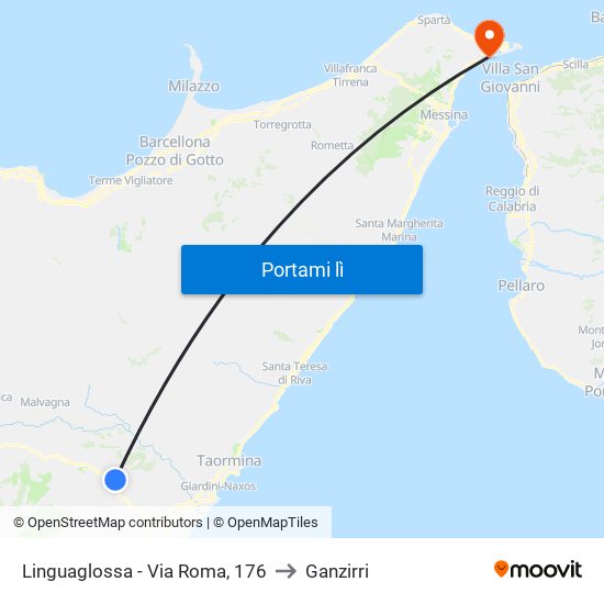 Linguaglossa - Via Roma, 176 to Ganzirri map