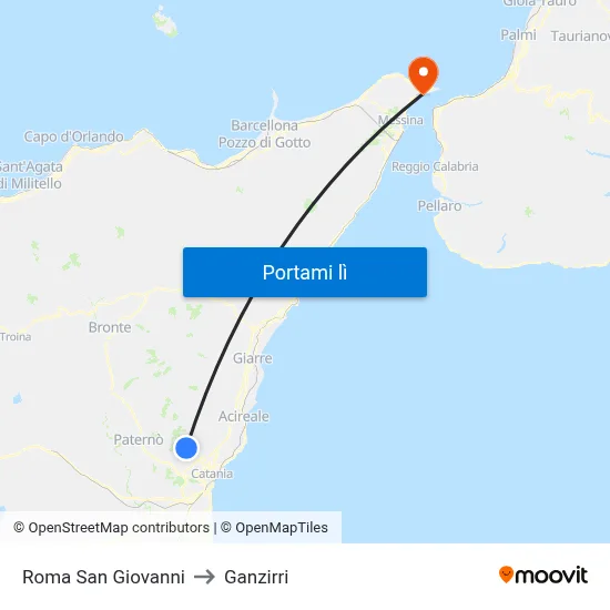 Roma San Giovanni to Ganzirri map