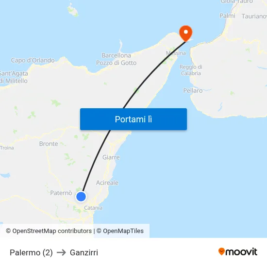 Palermo (2) to Ganzirri map