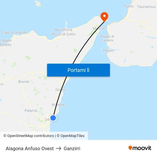 Alagona Anfuso Ovest to Ganzirri map