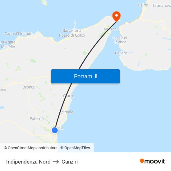 Indipendenza Nord to Ganzirri map