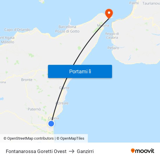 Fontanarossa Goretti Ovest to Ganzirri map