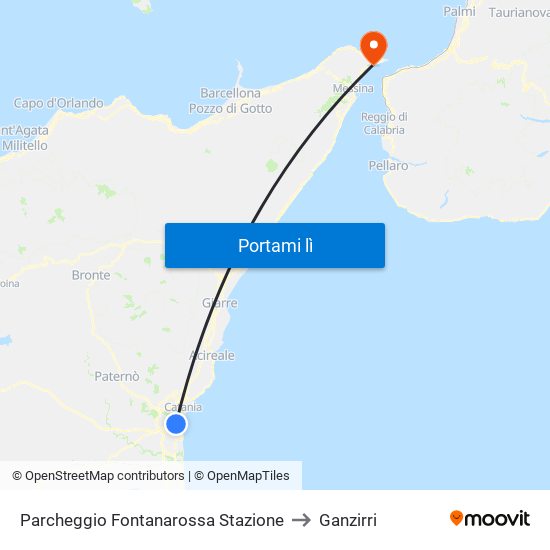 Parcheggio Fontanarossa Stazione to Ganzirri map