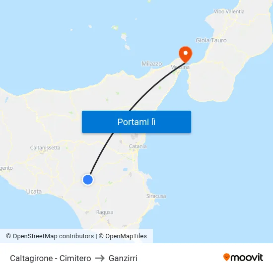 Caltagirone - Cimitero to Ganzirri map