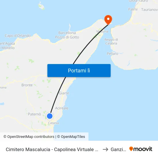 Cimitero Mascalucia - Capolinea Virtuale 901 to Ganzirri map