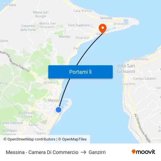 Messina - Camera Di Commercio to Ganzirri map
