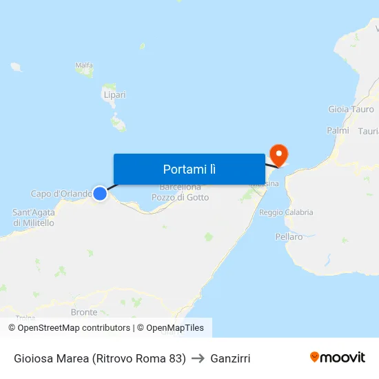 Gioiosa Marea (Ritrovo Roma 83) to Ganzirri map