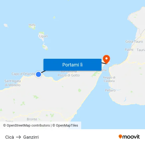 Cicà to Ganzirri map