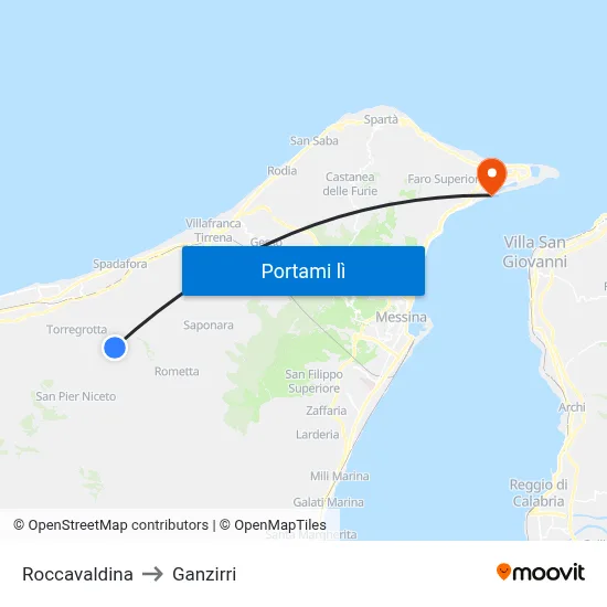 Roccavaldina to Ganzirri map