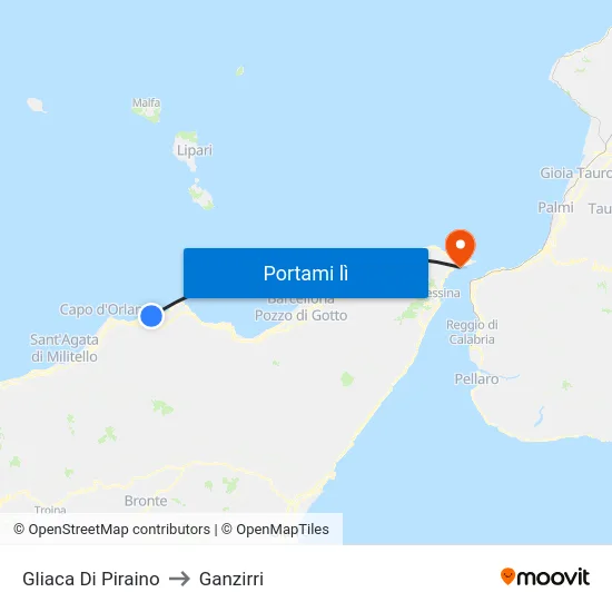 Gliaca Di Piraino to Ganzirri map