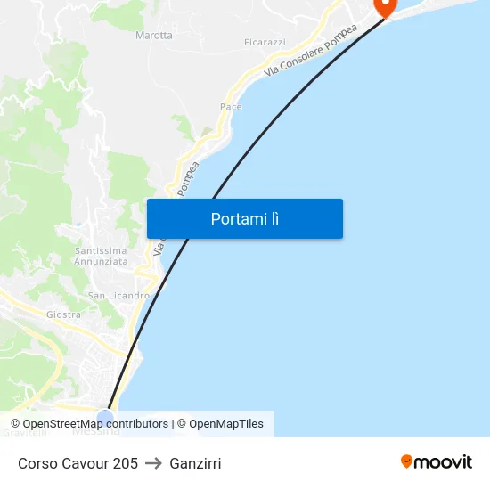 Corso Cavour 205 to Ganzirri map