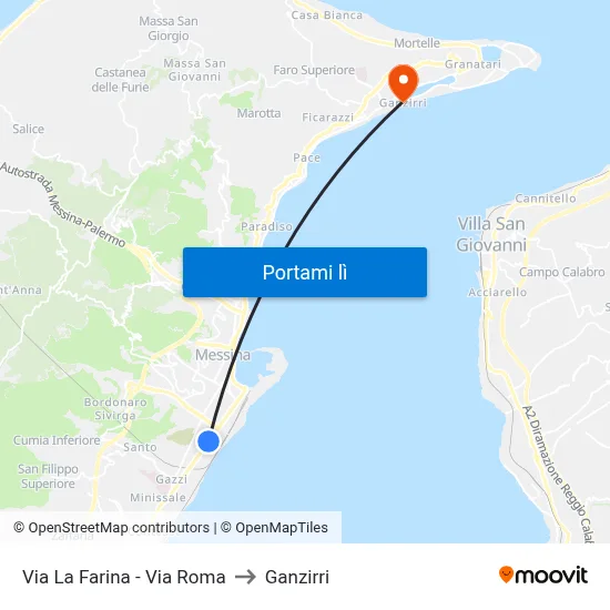 Via La Farina - Via Roma to Ganzirri map