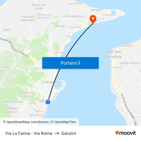 Via La Farina - Via Roma to Ganzirri map