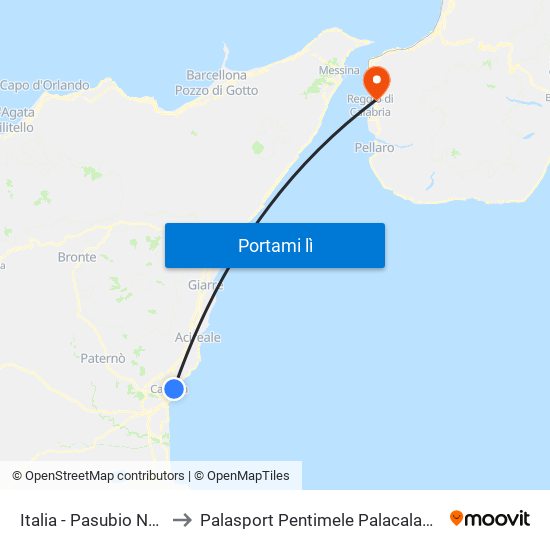 Italia - Pasubio Nord to Palasport Pentimele Palacalafiore map