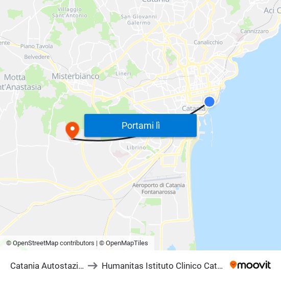 Catania Autostazione to Humanitas Istituto Clinico Catanese map