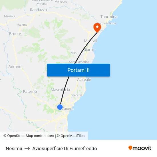 Nesima to Aviosuperficie Di Fiumefreddo map