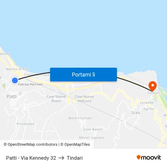 Patti - Via Kennedy 32 to Tindari map