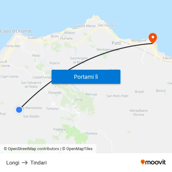 Longi to Tindari map