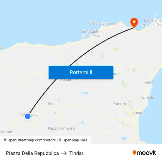 Piazza Della Repubblica to Tindari map