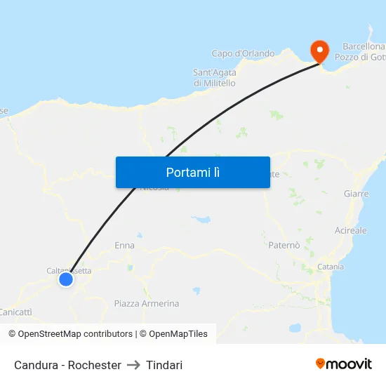 Candura - Rochester to Tindari map