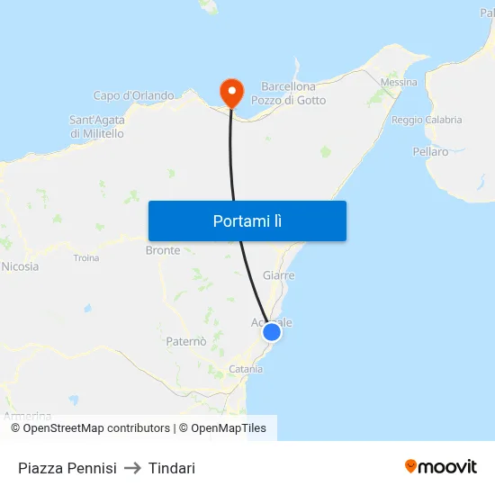 Piazza Pennisi to Tindari map
