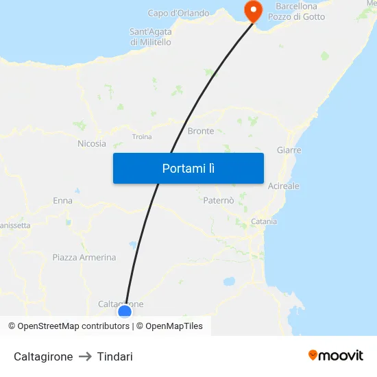 Caltagirone to Tindari map